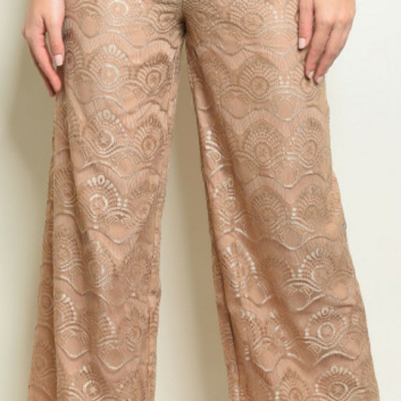 ONTWELFTH Taupe Lace Wide Leg Trousers - Picture 4 of 5